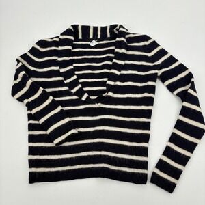 J.‎ Crew Striped Baby Alpaca Sweater XS Navy Cream V-Neck  Pullover